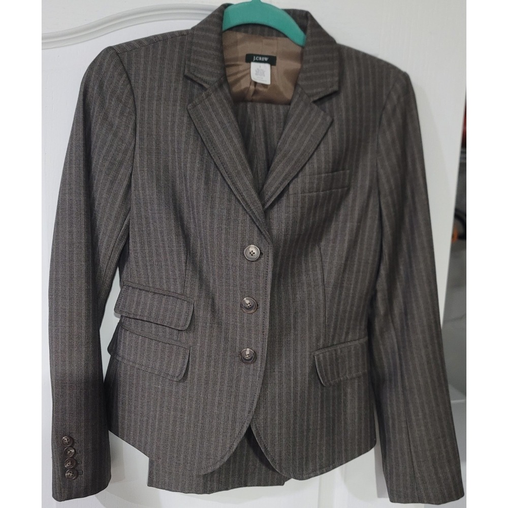 J.‎ Crew Women's Brown Pinstripe 3 Button Wool Pants Suit Size 2